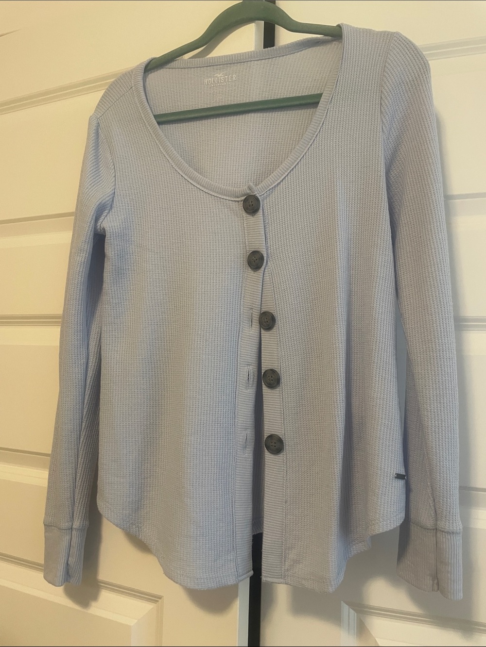Hollister Pale Blue Waffle-Knit Button Cardigan